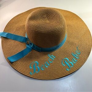 Betsey Johnson Straw Sun Hat w/ “Beach Babe” Embroidered Brim. Hippie Boho
